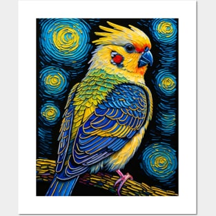 Cockatiel in starry night Posters and Art